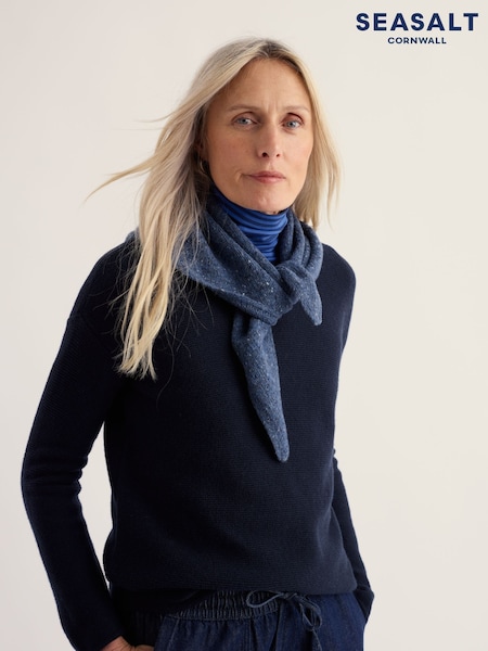 Blue - Seasalt Cornwall Wild Bilberry Knitted Triangle Scarf