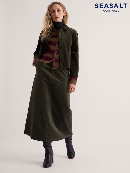 Green - Seasalt Cornwall Window Wren Cord Midi Skirt
