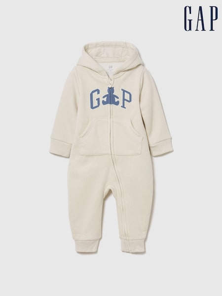 Cream/Blue - Gap Vintage Soft Logo Hooded One-piece (0-24mths)