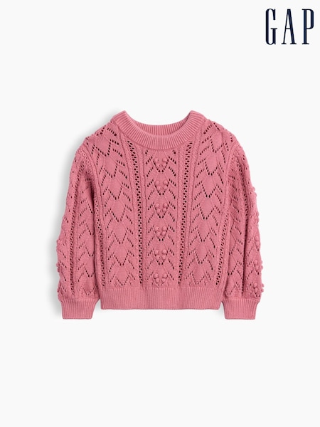 Pink - Gap Textured Crew Neck Jumper (6mths-5yrs)