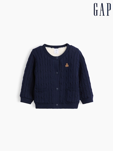 Marine - Gap Sherpa-lined Cable-knit Cardigan (0-24mths)