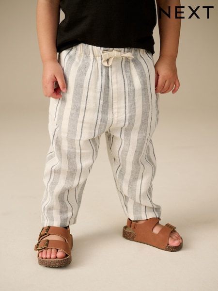 Ecrufarben mit Streifen - Wide Leg Linen Blend Pull On Trousers (3mths-7yrs) (E44880) | 13 € - 16 €