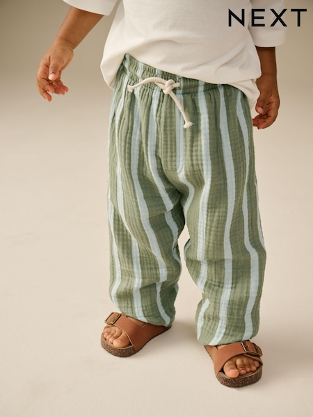 Salvianvihreä Vihreä Raita - Soft Textured 100% Cotton Trousers (3mths-7yrs) (E44889) | €14 - €17