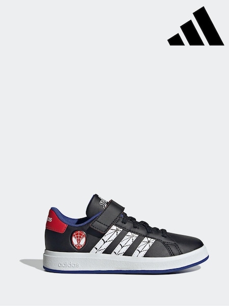 adidas Dark Black Marvel's Kids Spider-Man Grand Court Trainers (E44915) | $46