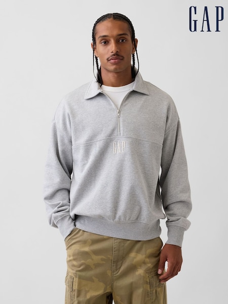 Grey - Regular Gap Heavyweight Oversized Logo Half-zip Pullover Sweatshirt