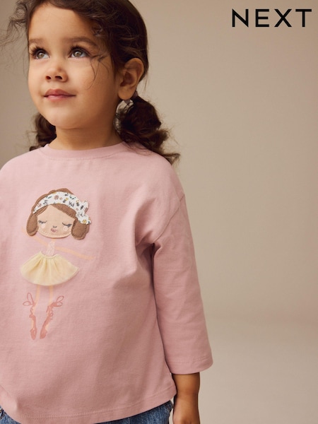 Pink Ballerina Long Sleeve 100% Cotton T-Shirt (3mths-7yrs) (E44976) | AED25 - AED32