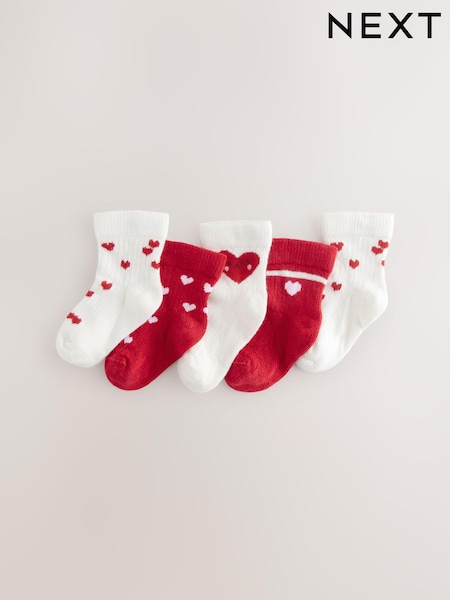Rot mit Herzen - Baby Socks 5 Pack (0mths-2yrs) (E45068) | 9 €