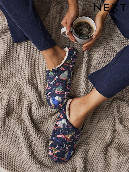 Navy Skiing Animals Slippers (E45106) | AED29