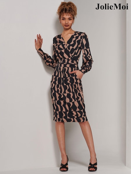 Jolie Moi Gwen Print Long Sleeve Pegged Dress (E45127) | €102