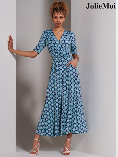Jolie Moi Green Bree Half Sleeve Jersey Maxi Dress (E45131) | €63