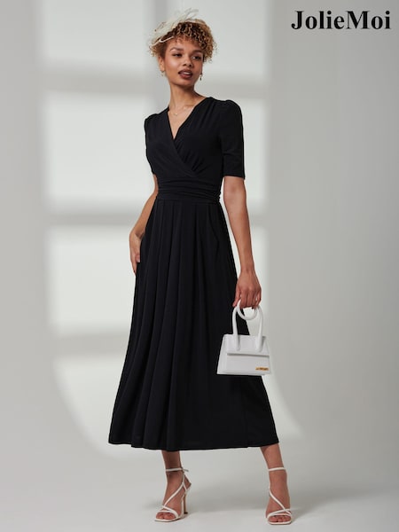 Jolie Moi Black Bree Half Sleeve Jersey Maxi Dress (E45134) | 391 QAR