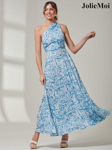 Jolie Moi Blue Abstract Ruched Waist Jersey Maxi Dress (E45137) | €38