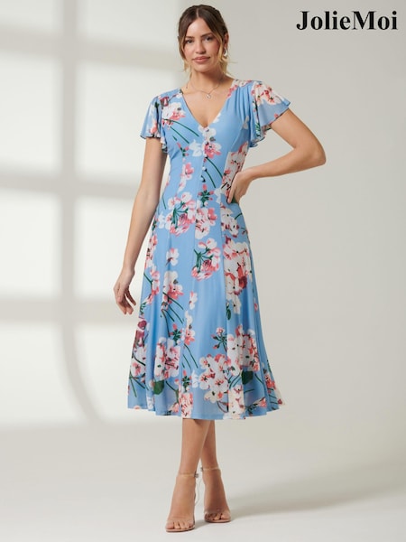 Jolie Moi Blue Rella Cap Sleeve Mesh Midi Dress (E45142) | €37