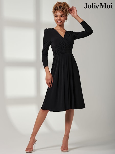 Jolie Moi Black Plain Long Sleeve Jersey Midi Dress (E45143) | €97