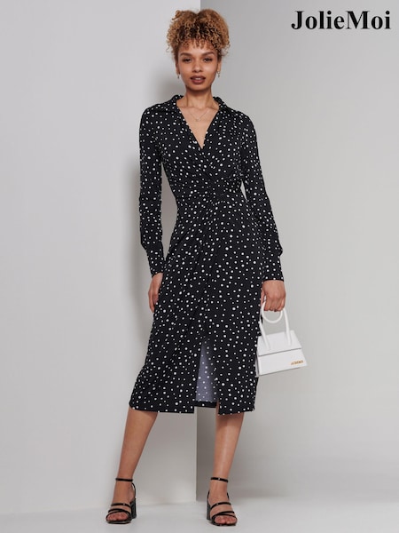 Negru - Jolie Moi Becca Mânecă lungă Jersey Rochie tip cămașă (E45144) | 288 LEI