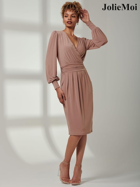 Jolie Moi Pink Kinslee Long Sleeve Pegged Dress (E45147) | 297 QAR