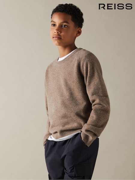 Reiss Brown Melange Cloud 9-13 yrs Wool Blend Crew Neck Jumper (E45166) | €64