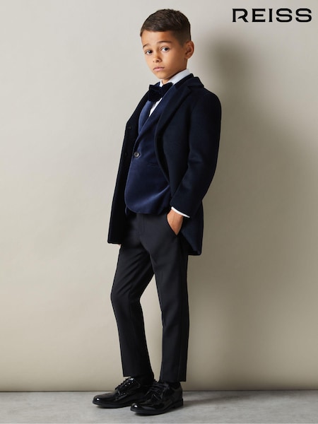 Baltic Blå - Reiss Apsara Velvet Enkelknappet Blazer (E45172) | kr2 165