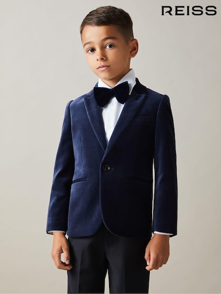 Reiss Baltic Blue Apsara 3-9 yrs Velvet Single Breasted Blazer (E45182) | €129