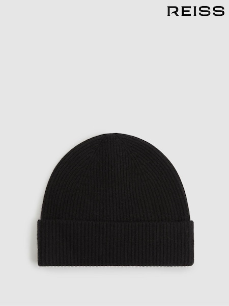 Schwarz - Reiss Chaise Merino Wool Ribbed Beanie Hat (E45202) | 75 €