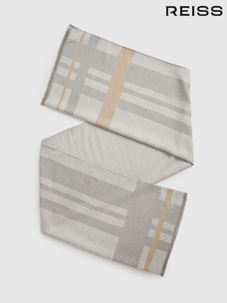 Gris - Reiss Cara Logo Embroidered Checked Scarf (E45210) | 95 €