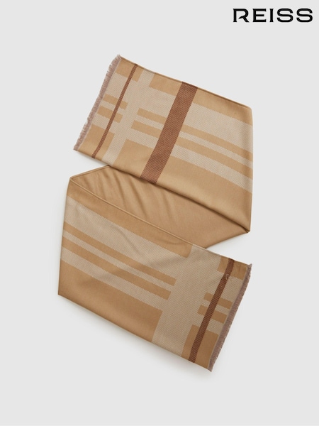 Camel - Reiss Cara Logo Embroidered Checked Scarf (E45212) | 95 €