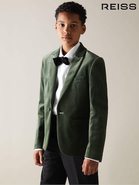 Reiss Sage Green Apsara 9-13 yrs Velvet Single Breasted Blazer (E45213) | €170