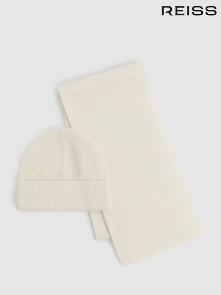 Reiss Chesterfield Merino Wool Ribbed Scarf And Beanie Set (E45228) | 145 €