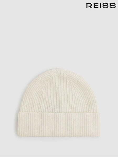 Off White - Reiss Chaise Merino Wool Ribbed Beanie Hat (E45230) | 70 €