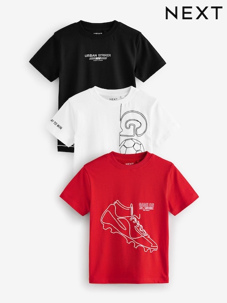 Fútbol rojo/negro/blanco - Regular Fit Graphic Short Sleeve 100% Cotton T-Shirts 3 Pack (3-16yrs) (E45238) | 22 € - 30 €