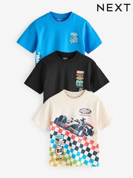 Coches de carreras en azul/crudo - Relaxed Fit Graphic Print Short Sleeve 100% Cotton T-Shirts 3 Pack (3-16yrs) (E45241) | 33 € - 41 €