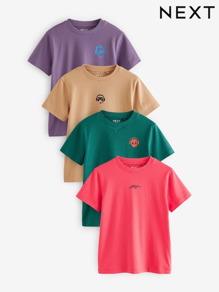 Green/Red/Camel/Purple Short Sleeve Small Graphic T-Shirts 4 Pack (3-16yrs) (E45242) | €30 - €39