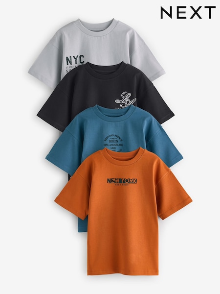 Rostbraun/Schwarz/Blau/Grau - Relaxed Fit Graphic Short Sleeve T-Shirts 4 Pack (3-16yrs) (E45247) | 23 € - 28 €