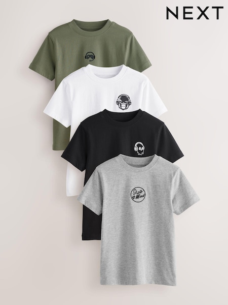 Negro/Blanco/Gris jaspeado/Caqui - Short Sleeve Small Graphic T-Shirts 4 Pack (3-16yrs) (E45248) | 30 € - 39 €