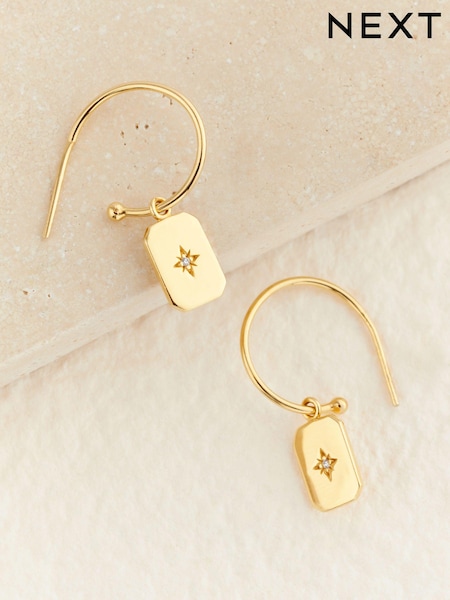 Gold Plated Dog Tag Hoop Earrings (E45254) | €18