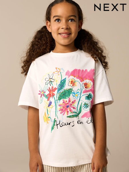 Ecru Oversized Graphic T-Shirt (3-16yrs) (E45292) | 31 QAR - 48 QAR