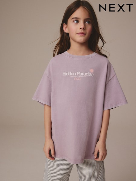 Lilac Purple Oversized Graphic Print T-Shirt (3-16yrs) (E45299) | €14 - €21