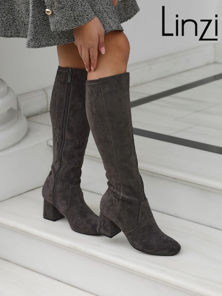 Linzi Grey Frosty Block Heeled High Leg Boots (E45300) | €69