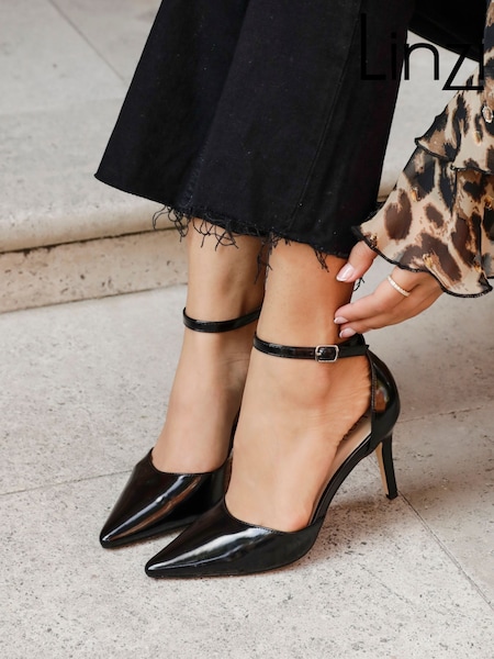 Linzi dark black Maci Stiletto Court Heels With Ankle Strap (E45320) | €50