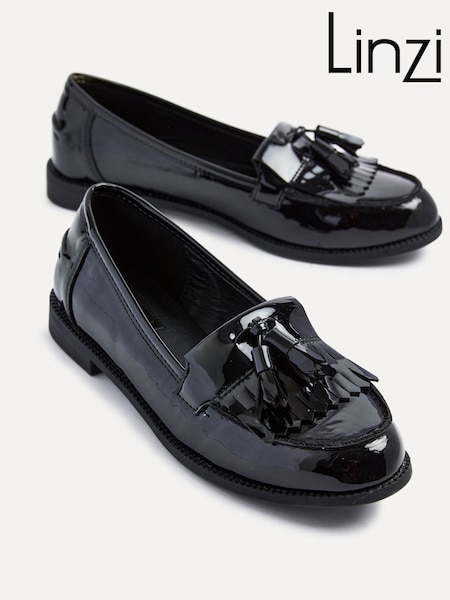 Linzi Black Patent Rosemary Classic Slip-On Loafers With Tassel Detail (E45331) | €54