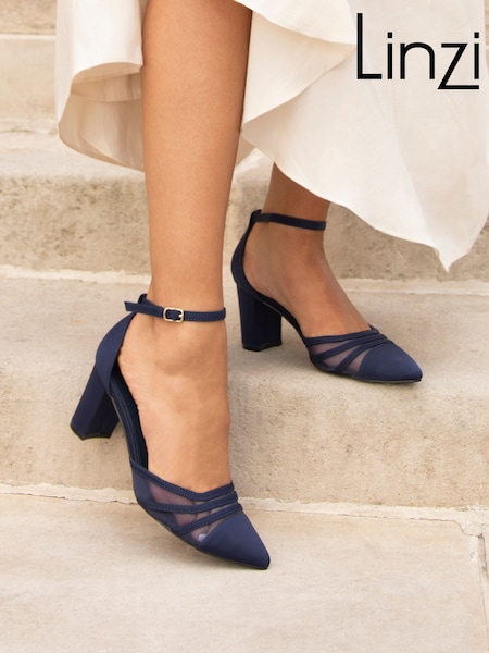 Linzi Blue Tasha Scuba Block Court Heels With Mesh Front Detail (E45332) | R$ 395