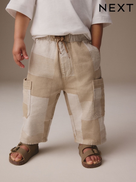 Stone Patchwork Wide Leg Pull On Cargo 100% Cotton Jeans (3mths-7yrs) (E45333) | €19 - €22