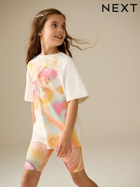 bež Metulj - Oversized T-shirt And Cycle Shorts Top & Shorts Set (3-16yrs) (E45359) | € 17 - € 25