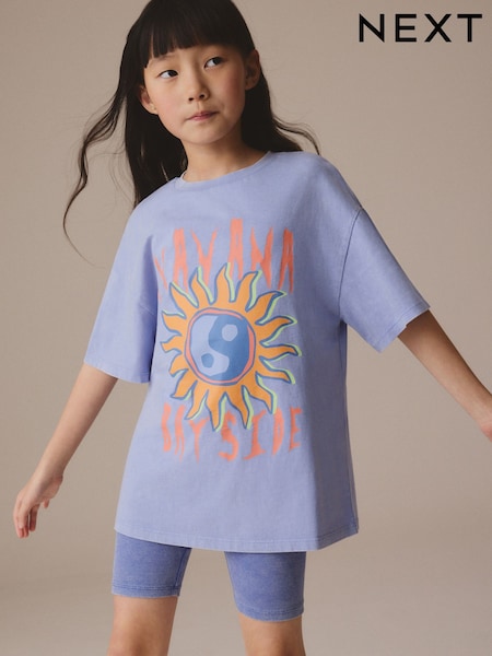 Lilac Purple Oversized T-Shirt And Cycle Shorts Top & Shorts Set (3-16yrs) (E45361) | 659 UAH - 906 UAH