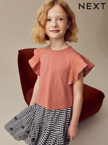 Rust Brown Cornelli Frill Sleeve 100% Cotton T-Shirt (3-16yrs) (E45364) | €14 - €21