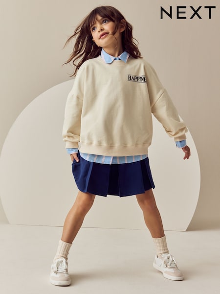 Blau/Ecru - Oversized Sweatshirt and Pleated Skort Set (3-16yrs) (E45365) | 23 € - 30 €