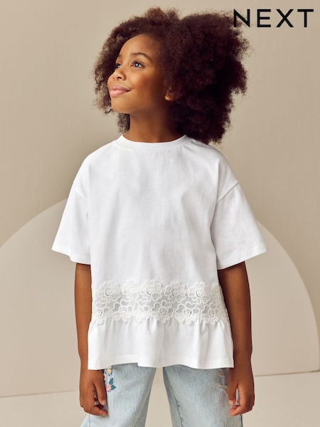 Ecru Lace Frill Hem T-Shirt (3-16yrs) (E45366) | 371 UAH - 576 UAH
