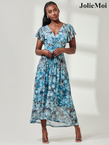 Синий - Jolie Moi Wrap Dip Hem Mesh Maxi Dress (E45376) | €44