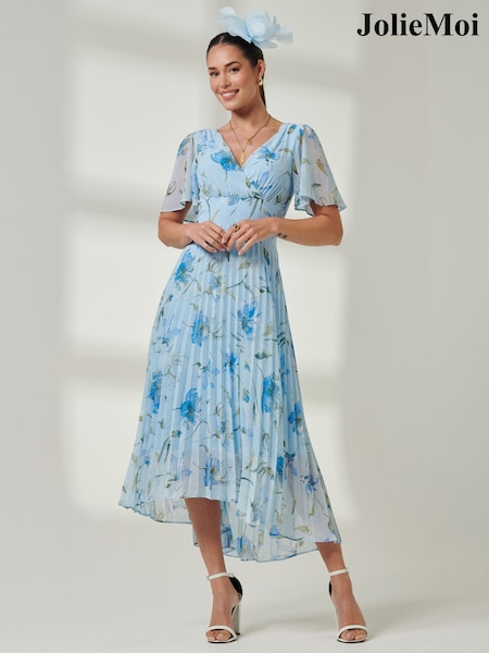 Jolie Moi Black & Pink Floral Pleated Dip Hem Chiffon Maxi Dress (E45384) | €60