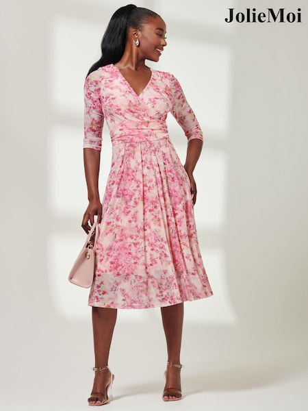 Jolie Moi Brisa Mesh 3/4 Sleeve Midi Dress (E45387) | €95